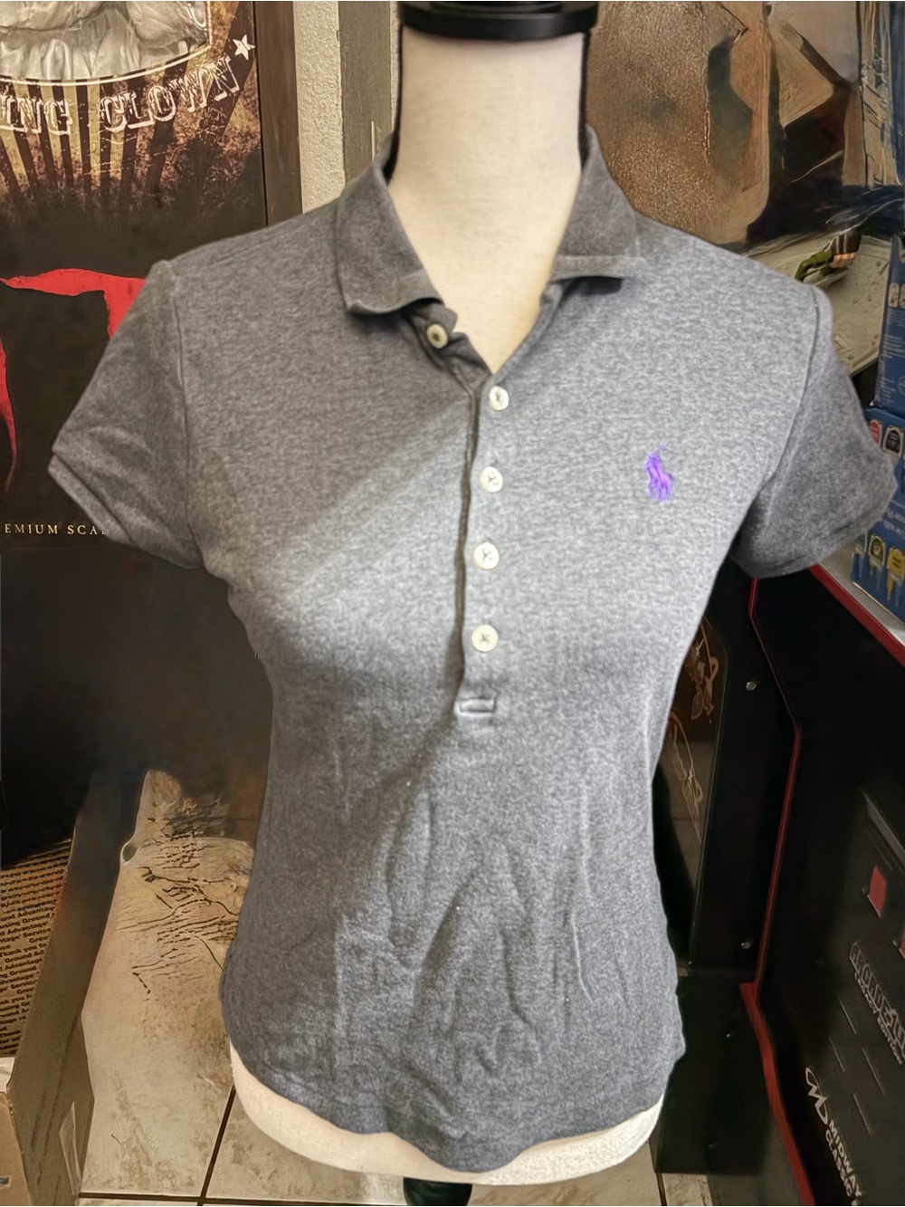 Ralph Lauren Women’s Gray Polo Shirt with Purple Pony